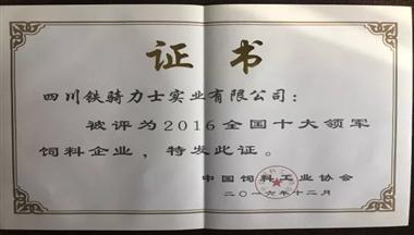 鐵騎力士集團榮膺2016全國十大領軍飼料企業